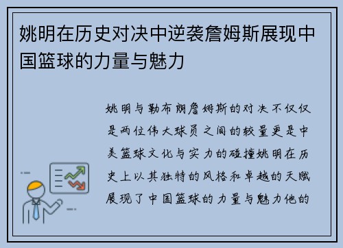 姚明在历史对决中逆袭詹姆斯展现中国篮球的力量与魅力